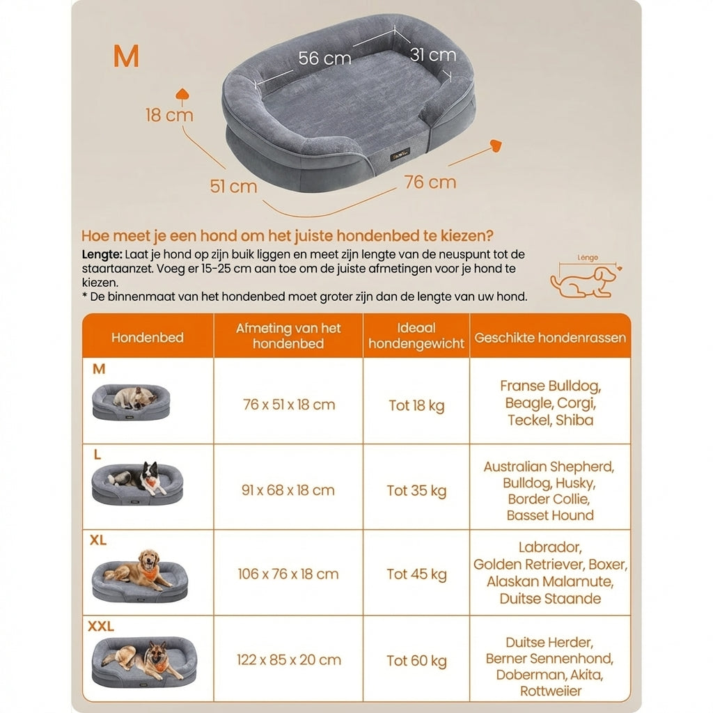 Orthopedische hondenmand met afneembare hoes – waterdicht en antislip